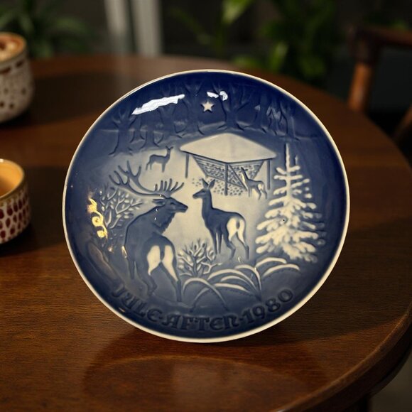 1980 Deer Plate – B&G Denmark Christmas “Jul i Skoven” – Blue & White Porcelain, - Picture 4 of 6